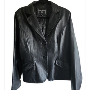 Sleek Black Leather Blazer by Portrait